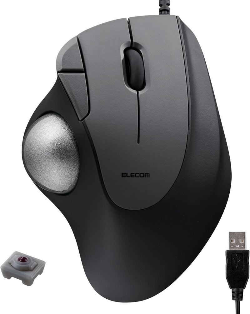 ELECOM Ergonomic Comfort Design Trackball IST Wired USB-A Connection, Smooth Tracking with Ruby Ball Bearing, 36mm Ball, Thumb Control, Compatible for Windows, PC, and Mac Black (M-IT10URBK) - Image 1